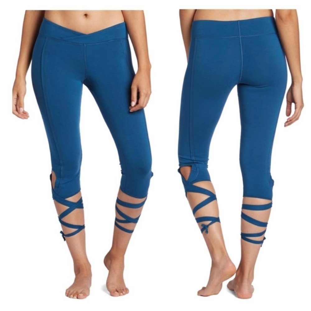 Free people movement blue tights with tie around ankle size SP